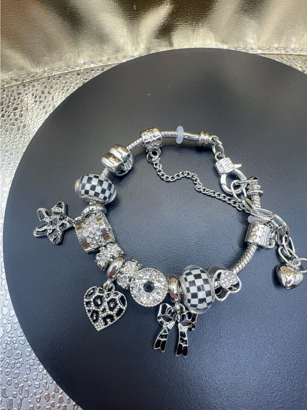 Sterling Silver Black & White Charm Bracelet - Women Jewelry
